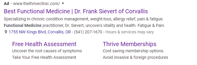 Thrive Clinic Google Ad