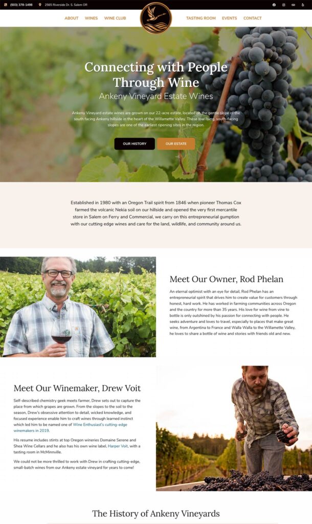Clark Five Design redesigned the website of Ankeny Vineyard